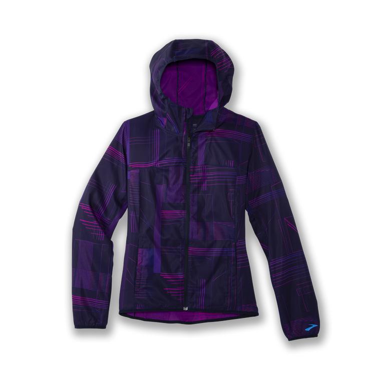 Brooks Women's CANOPY Running Jackets - Matrix Navy Print/Purple - Canada (FQRHD-8492)